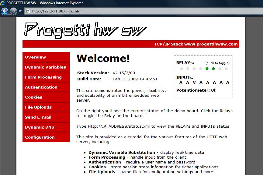 ethernet web server relays display browser